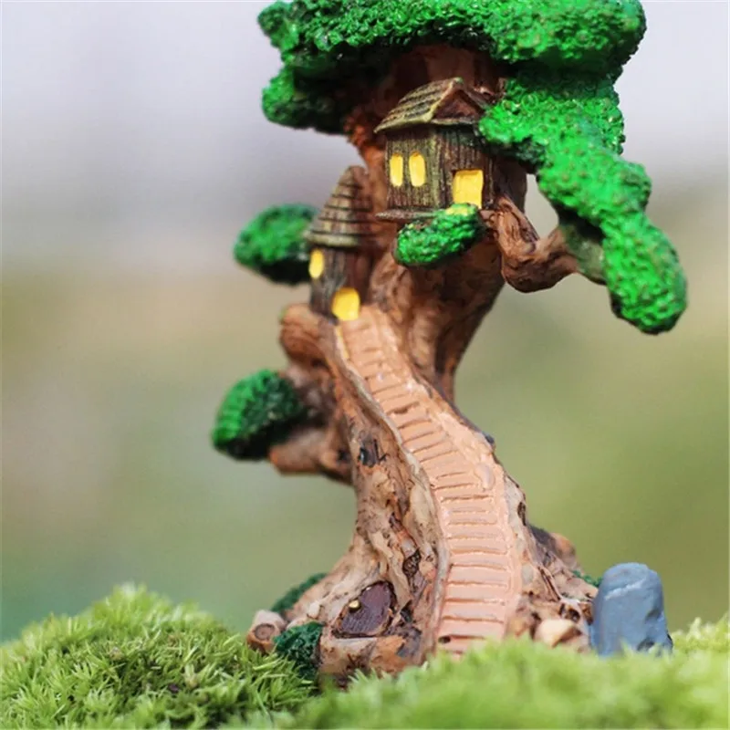 Garden Ornament Old Fairy Tree House Home Miniature Figurine Mini Fairy DIY
