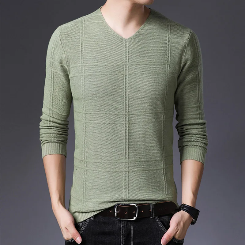 AIRGRACIAS 2019 Autumn Casual Men Sweater V-Neck Plaid Slim Fit Knittwear Mens Sweaters Pullovers Pullover Men Pull Homme M-4XL