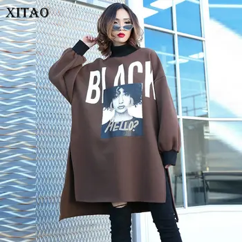 

XITAO Knitted Split Letter Sweatshirt Pullover Fashion Women 2019 Autumn Elegant Character Letter Pattern Sweatshirt WLD2647
