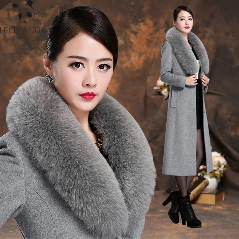 quality autumn winter high New cashmere coat fox fur collar wool female long section woolen large size 6XL en | Женская одежда