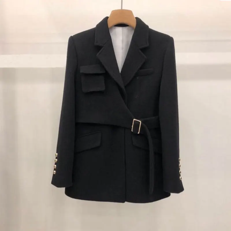 

Winter Women's High Quality Temperament Loose Jacket Female New Casual Woolen Ladies Small Suit Blazer Mid-length Trendy Coat