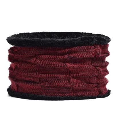 wine red scarf Зимние теплые мужские наборы шарф шапка вязаные шерстяные шапочки мужские хип-хоп Шапка-тюрбан вязаные шапки толстые теплые шапки для женщин gorros bone - Цвет: wine red scarf