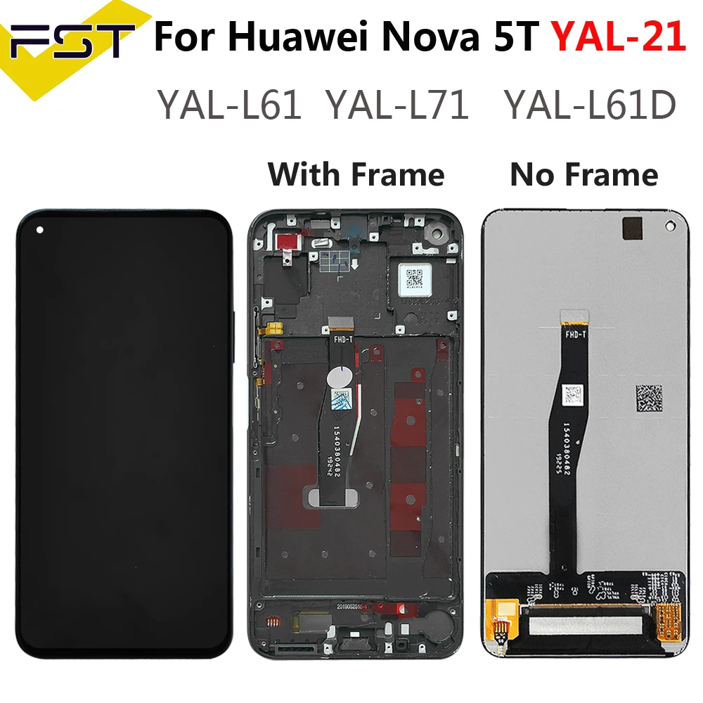 6.26'' for Huawei Nova 5T YAL-L21 L61A L71A LCD Screen+Touch Display  Digitizer Replacement With Frame for Huawei Nova 5t Display