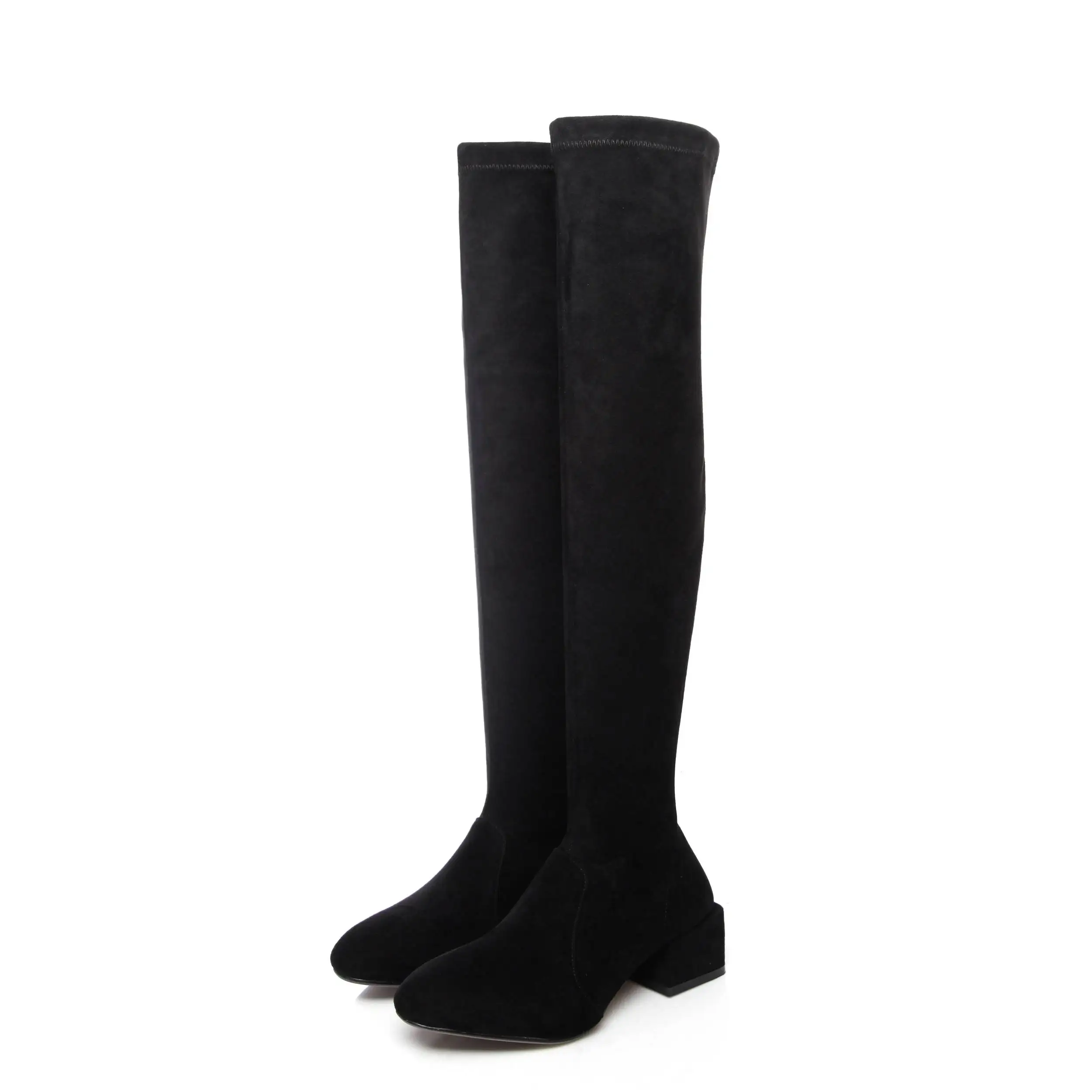 superstar high quality flock round toe high heel slip on over the knee boots solid warm thigh high boots party winter shoes L2f3