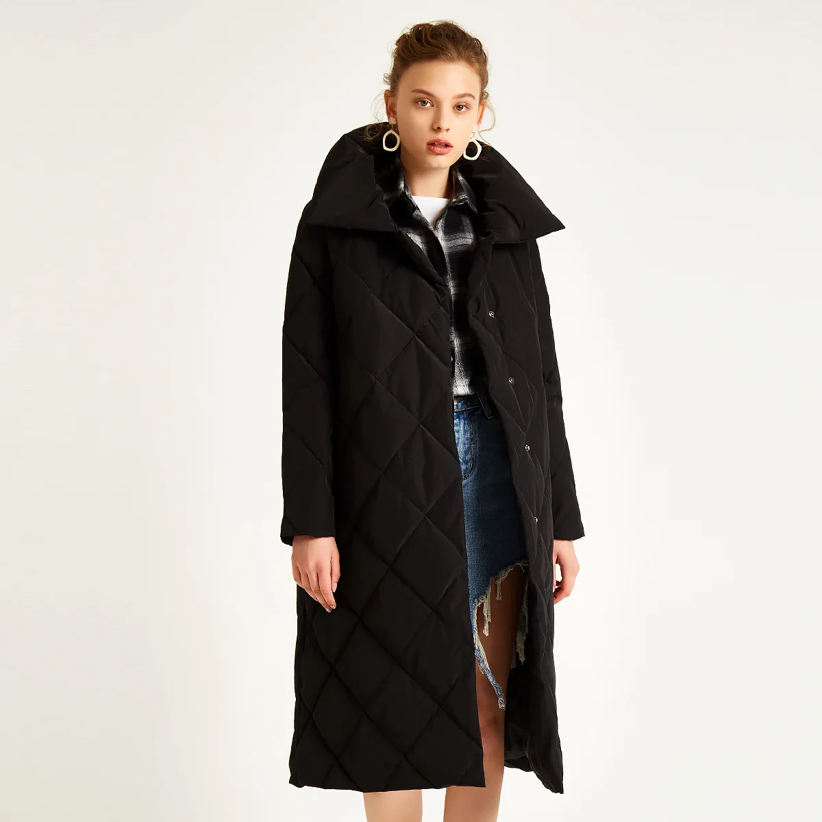 Autumn And Winter New Style European And American Minimalist Long Loose-Fit down Jacket Women's