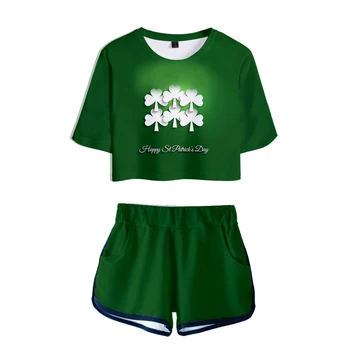 

New Printed Women St. Patrick's Day two piece set New design Oversize short sleeve and St. Patrick's Day Shorts O-neck Summer