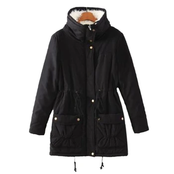 

Winter Cotton Coat Women Solid Color Casual Medium-long Jacket Thick Padded Warm Long Sleeve Coat Female Outerwear