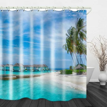 

Beach Scenery Printing Bathing Curtain Charming Shower Curtain Fashion Home Bath Decor Curtain for Bathroom Hotel 3 Sizes