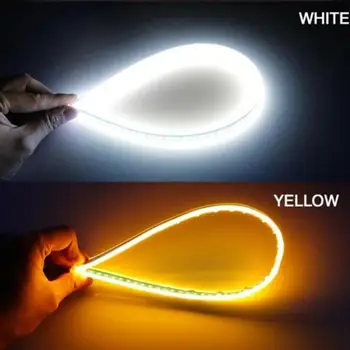 

2x Ultrafine DRL 30 45 60cm Daytime Running Light Flexible Soft Tube Guide Car LED Strip White Red Turn signal Yellow Waterproof