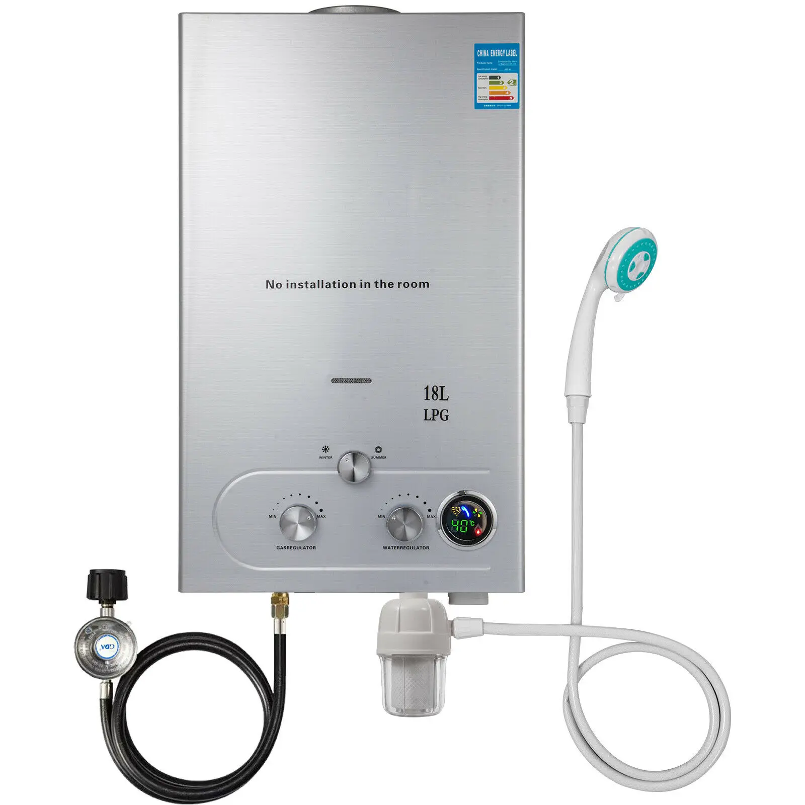 VEVOR Upgrade Propane Gas Hot Water Heater Tankless 12/16/18L With Shower Head Water Filter Gas Regulator On-demand Water Boiler