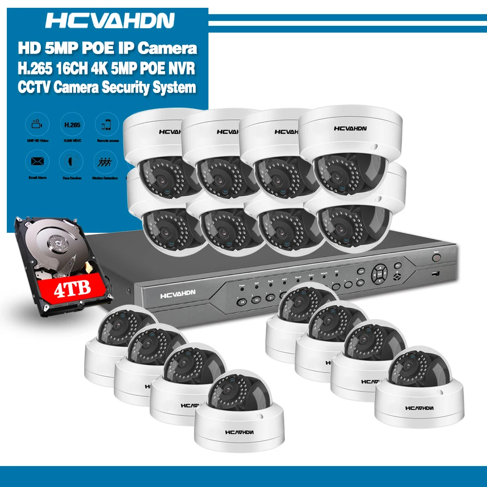H.265+ 16CH POE система NVR 5Mp 2592X1944 аудио запись NVR Водонепроницаемая Антивандальная камера комплект 8CH камеры видеонаблюдения