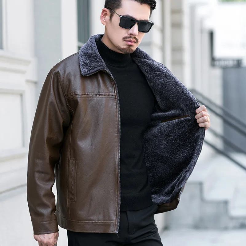 80% OFF Men Leather Jacket Winter Fur Collar Warm Coats Steam Punk Men's Pu Jackets Men's Christmas Clothes Plus Size Deri Ceket