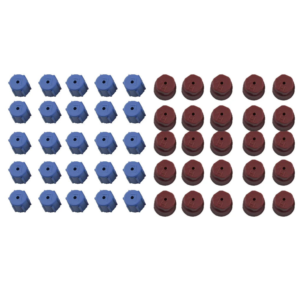 50Pcs/Set R134a Air Conditioning Charging Port Caps (25Pcs Blue 13mm Low  + 25Pcs Brown 16mm High)