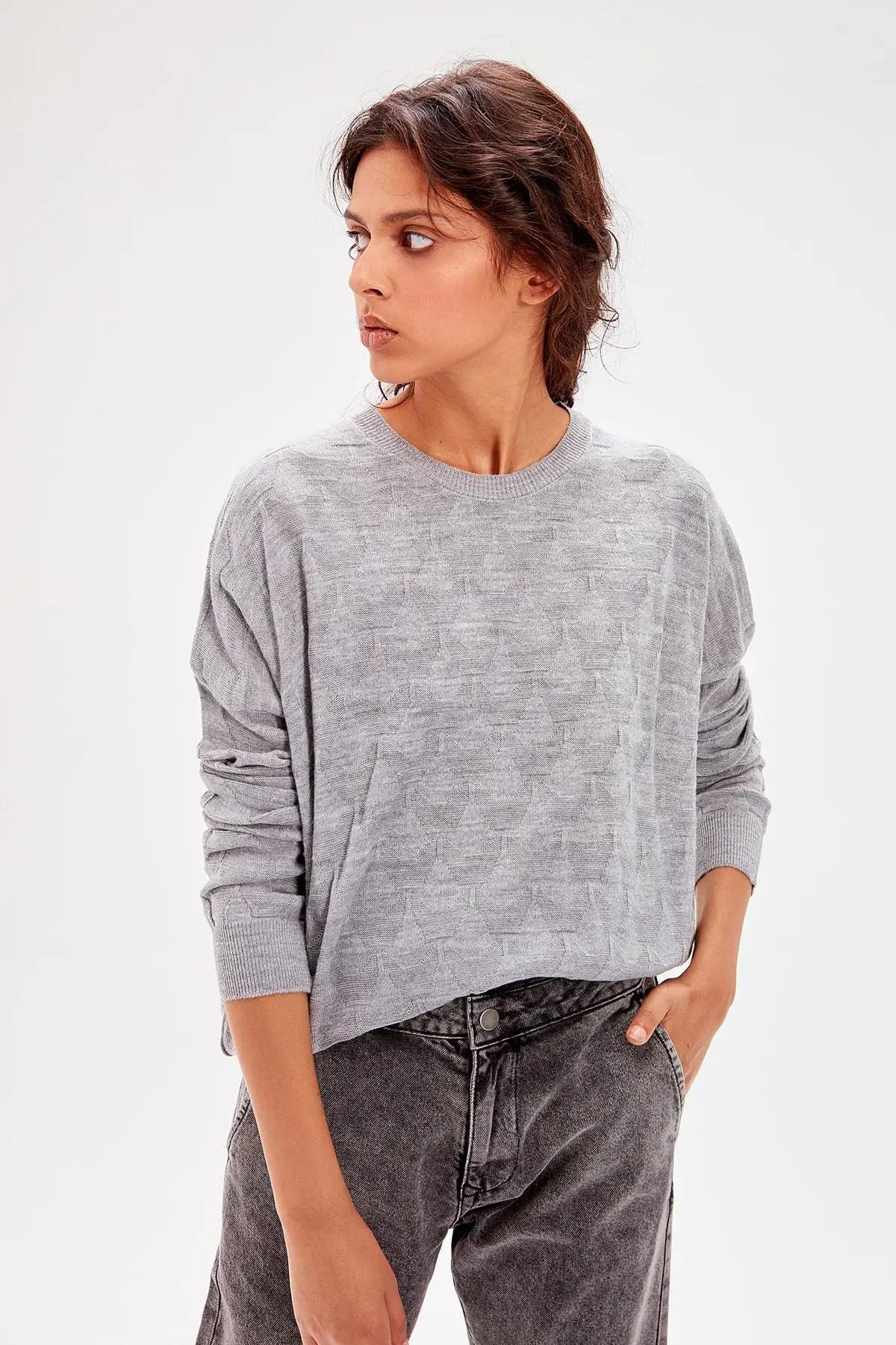 

Trendyol Gray Pattern Knitwear Sweater TWOAW20KZ0221