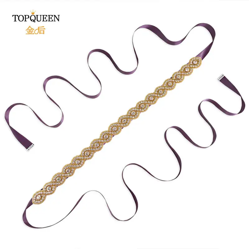 purple TOPQUEEN S28-G пояс ручной работы с золотыми бусинами Стразы с золотыми бриллиантами свадебный пояс для свадебного платья свадебные украшения Быстрая - Цвет: purple