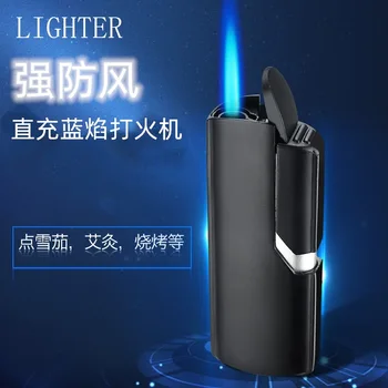 

Straight Windproof Cigarette Lighter, Creative Customizable Cool Metal Blue Flame Cigarette Lighter, the Cigarette Case Within t