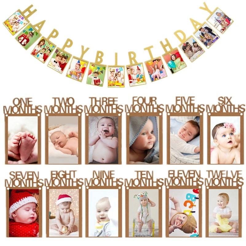 Горячая Распродажа 12 месяцы фоторамка баннер первый день рождения украшения 1st