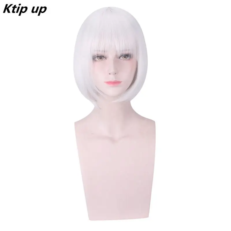 

Ktip Up 30cm Azur Lane Cosplay Wig Kaga Women Hair Synthetic Silver Grey Short Bob Wigs Costume Lane Kaga Hairpiece