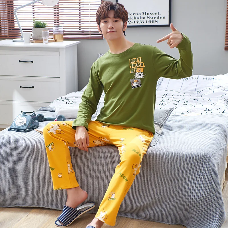 Весенняя и Осенняя 6535 Хлопковая пижама мужская Тонкая Домашняя одежда с длинными рукавами, верхняя одежда, мужской комплект для молодых и средних лет, японская Корея