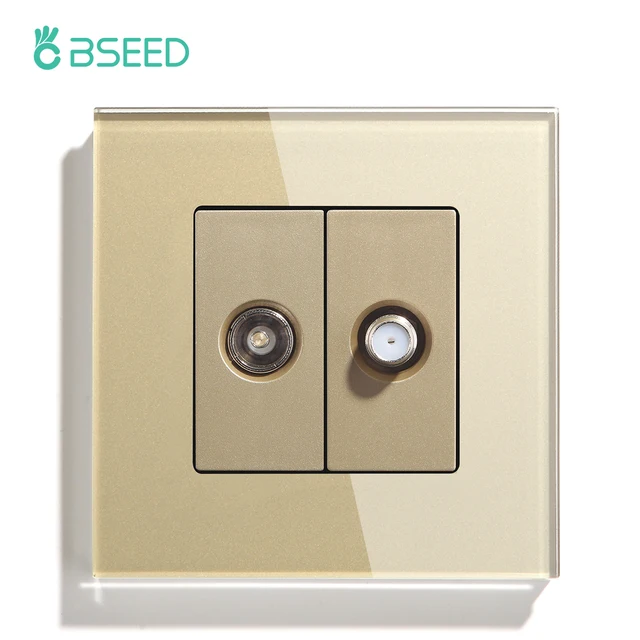BSEED TV Satellite Wall Socket With Crystal Glass Panel White Black Gold EU Standard 86mm DIY ...