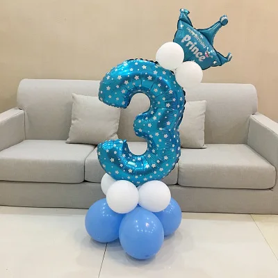 Blue 3 20 штук, розовые, синие фольгированные воздушные шары для малышей 0, 1, 2, 3, 4, 5, 6, 7, 8, 9 лет, праздничные украшения для детей - Цвет: Blue 3