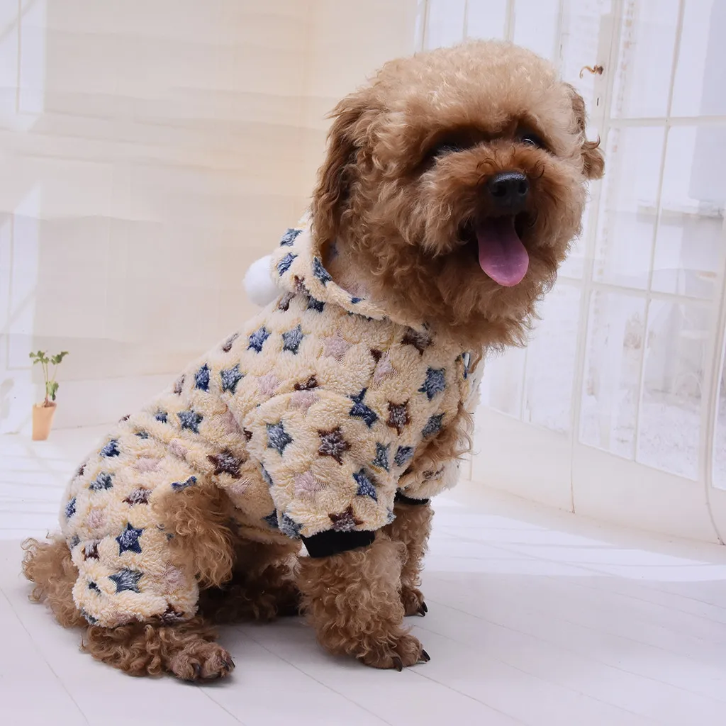 Домашняя одежда для животных для маленькой собаки плюшевая одежда с капюшоном щенок звезда с покрытием куртка теплая собака наряды Комбинезоны# LR2
