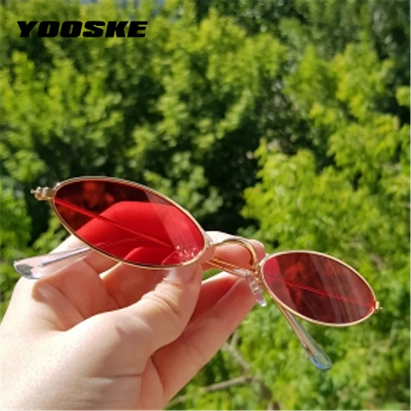 YOOSKE Тощий Овальный солнцезащитные очки для женщин 90s Винтаж маленький кошачий глаз солнцезащитные очки для мужчин металлическая оправа Крошечные маленькие круглые солнцезащитные очки UV400