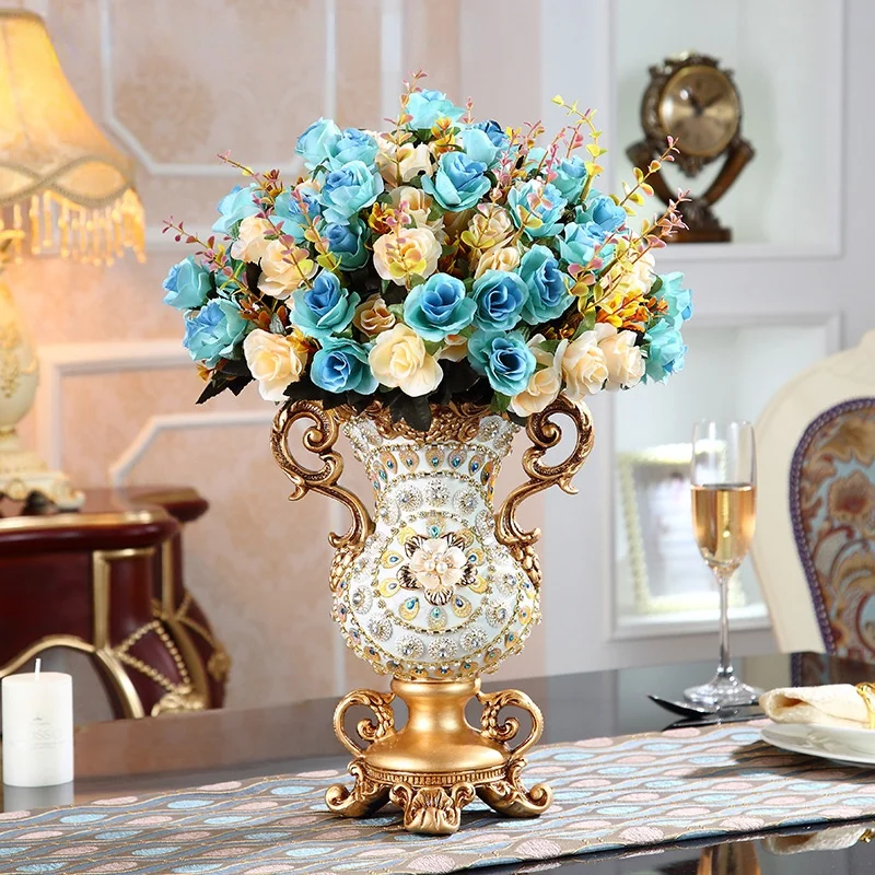 

Европейская роскошная Алмазная полимерная ваза, статуэтки, украшения для дома, гостиной, ложные цветы, художественное оформление, офисный стол, украшения, поделки