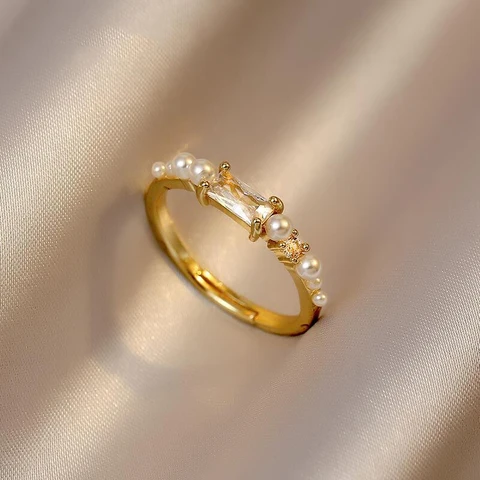 Retro Celebrity Temperament Pearl Rings For Woman 2021 Korean Fashion Suit Jewelry Party Girl's Elegant Accessories Ring