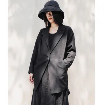 

Korea can ship single Button casual vintage black Suit Short Coat for Woman 2020 spring new loose blazer with pockets YH991