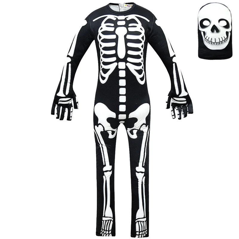 black set Fortress cosplay Royale Skull Trooper, костюм на Хэллоуин для детей, карнавальные вечерние костюмы, маска, черный, белый цвет, C46632CH - Цвет: black set