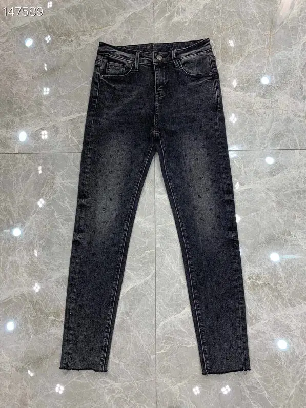

2020 Spring Summer Jeans Female Denim Pants Korean Fashion Pencil Pants Rhinestone Letters Black Runway Denim Elastic Trousers