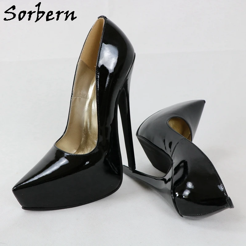 

Sorbern Sexy Black Patent Women Pump 18cm Ladies Shoes Slip On Platform Shoes Pointed Toe 20Cm Extreme High Heel Platform Heels