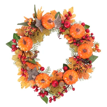 

1Pc Halloween Garland Pumpkin Maple Leaf Wreath Autumn Harvest Wreath for Decoration (Orange)