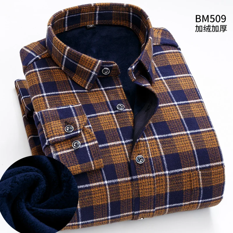 BM509 Горячая Распродажа плюс-размер 5XL 6XL 7XL 8XL Печать плед тайч Теплая мужская рубашка с пухом высокое качество Мягкая красная синяя одежда для зрелых - Цвет: BM509