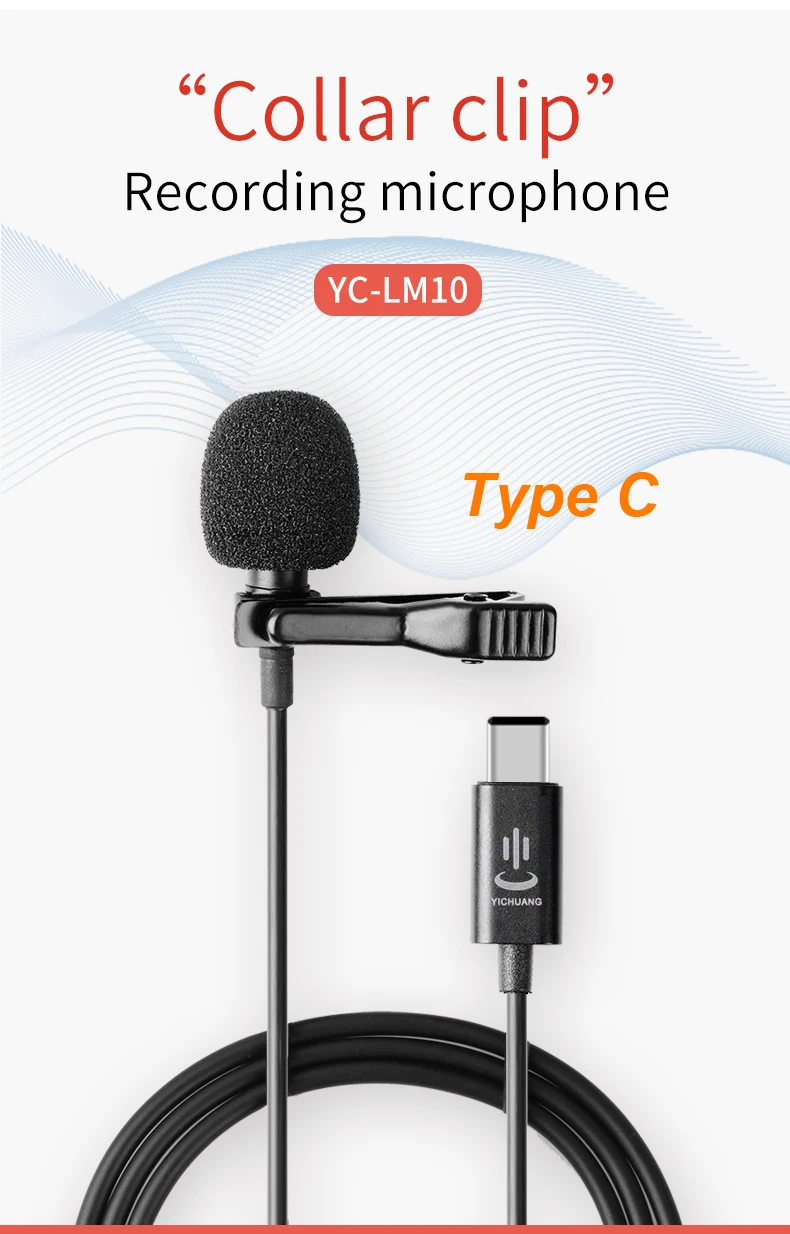 YC-LM10 1,5 m type-C Телефон Аудио Видео Запись Lavalier конденсаторный микрофон для huawei Sumsang Xiaomi vivo OPPO телефон Тип C