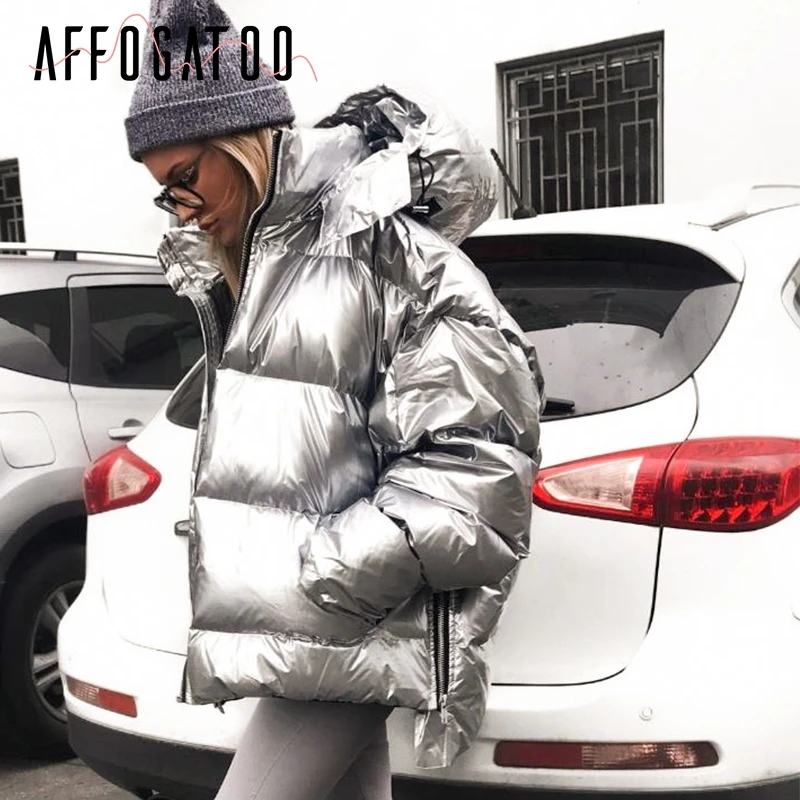 Серебристый Afogafoo повседневное свободное теплое зимнее пальто, парки женские серебряные пуховики Зимняя куртка женские пальто зимние модные пальто женские - Цвет: Серебристый
