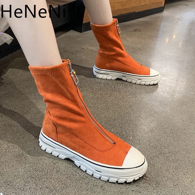 

Fashion Front zipper Stretch socks boots Women ankle boots botas mujer spring autumn platform shoes female zapatos de mujer 2019