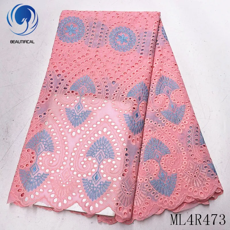 

BEAUTIFICAL african lace fabrics 2019 New nigerian voile lace fabric dry cotton lace embroidery fabric for women ML4R473