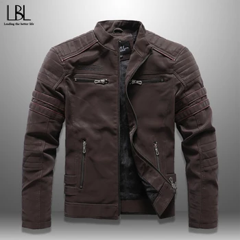 

2020 Autumn Men's New Casual Jacket Winter PU Leather Bomber Jackets Soft Inner Fleece Cool Pattern Fit Outerwear Male Jaqueta