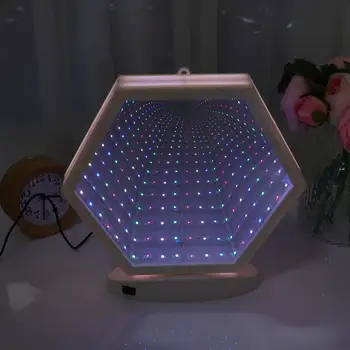 

Mirror Surface 3D Tunnel Lamp Creative Hexagon Shape LED Night Light Decoration Desktop Table Lamp USB or Battery Operated
