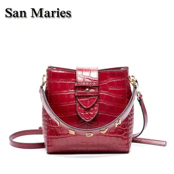 

San Maries Womens Handbag Designers Luxury Letter Crocodile Leather Bucket Tote Sac a Main Fashion Brand Handbags