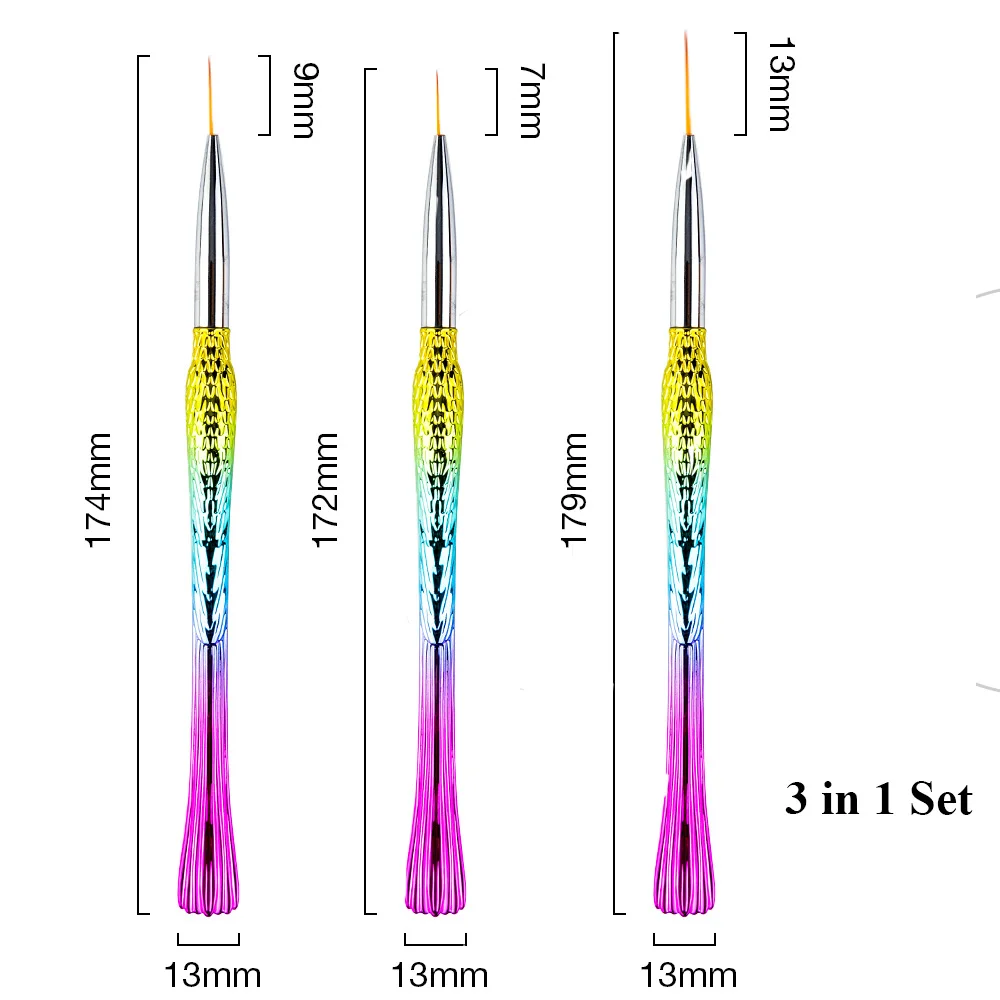 3 in 1 SET Dmoley рыбий хвост кисть для ногтей Дизайн ногтей Маникюрные Щетки Набор линия цветок ручка рисунки Дотсом дизайн акриловый гель для ногтей кисть - Цвет: 3 in 1 SET