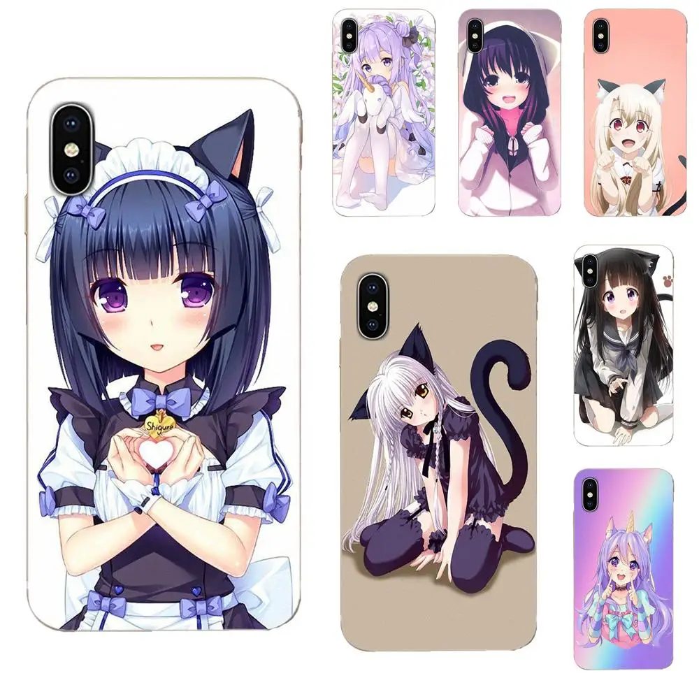 Мультфильм Аниме Kawaii Девушка кошка для Samsung Galaxy A10 A20 A20E A3 A40 A5 A50 A7 J1 J3 J4 J5 J6 J7 2016 2017 2018
