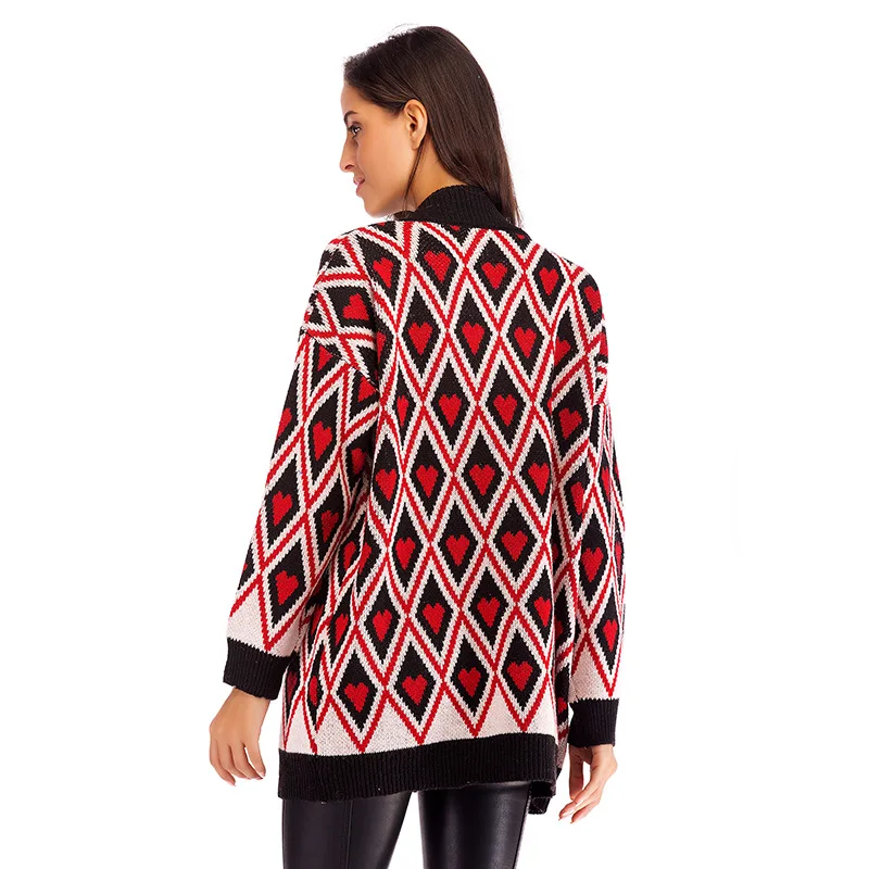 Autumn Spring Printed Fashion Women Sweaters V Neck Button Casual Geometric Women Loose Large Coat Women Sweaters