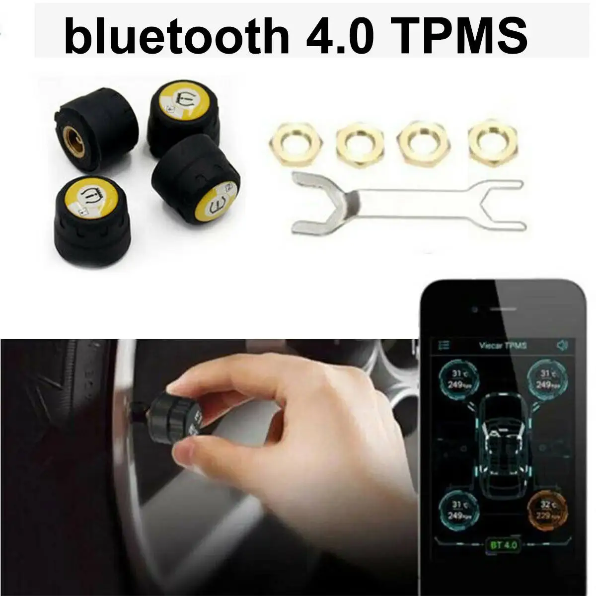 TPMS bluetooth 4,0 Универсальный внешний датчик давления в шинах V11 Поддержка Android IOS Телефон беспроводной 4 внешних датчика s с приложением