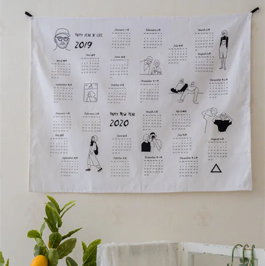 

Big Size 2019 And 2020 Calendar Fabric Printed Wall Calendar Yearly Diary Study Planner Advent Calendar Cloth Wall Hanging Deco