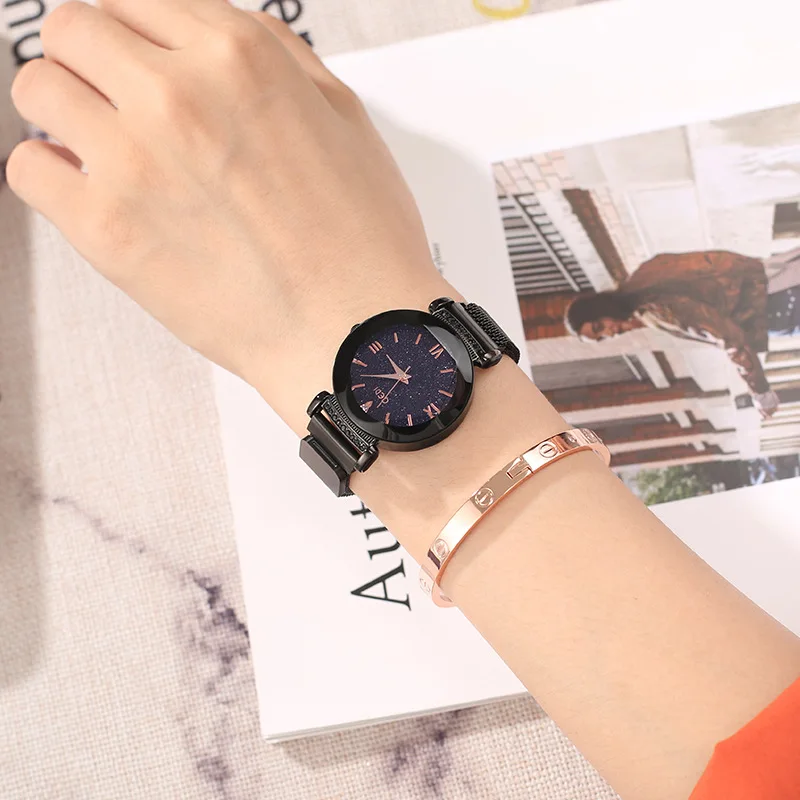 

New Style Magnet Watch Strap Lazy Magnet Mesh Belt Star Surface Shaking Voice Network Red WOMEN'S Watch Quartz Trend Versatile F