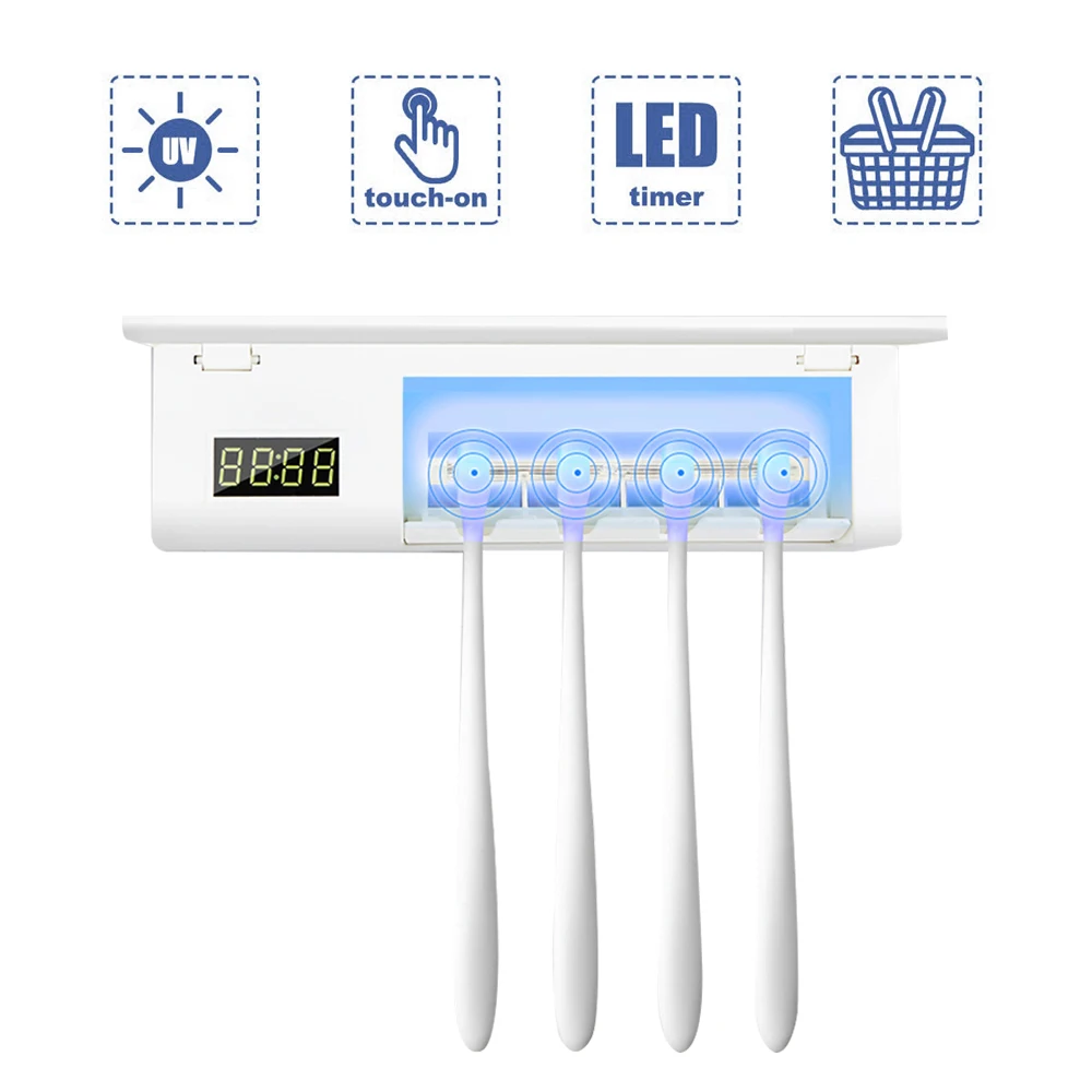 Electric Toothbrush Holder UV Sterilizer Wall Holder 4 Brush Holder Toothpaste Dispenser Music Playback Bathroom Accessories Set