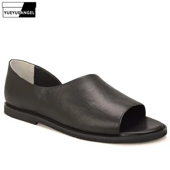 

Men 2019 Summer New Rome Beach Sandals Slip On Loafers Genuine Leather Open Toes Shoes Male Vintage Casual Slipper Plus Size